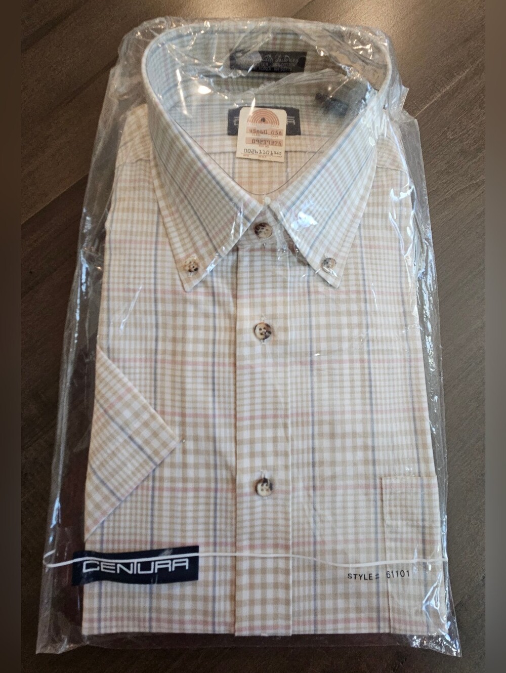 Vintage Centura Short Sleeve Mens Button Down Plaid Shirt Large NOS